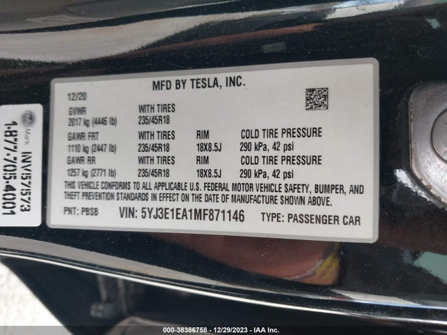 Tesla MODEL 3 2021 5YJ3E1EA1MF871146 Image 29