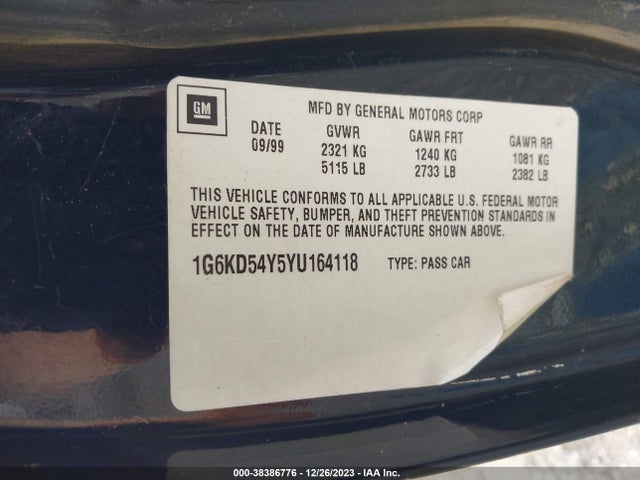 2000 CADILLAC DEVILLE 1G6KD54Y5YU164118 Photo 8