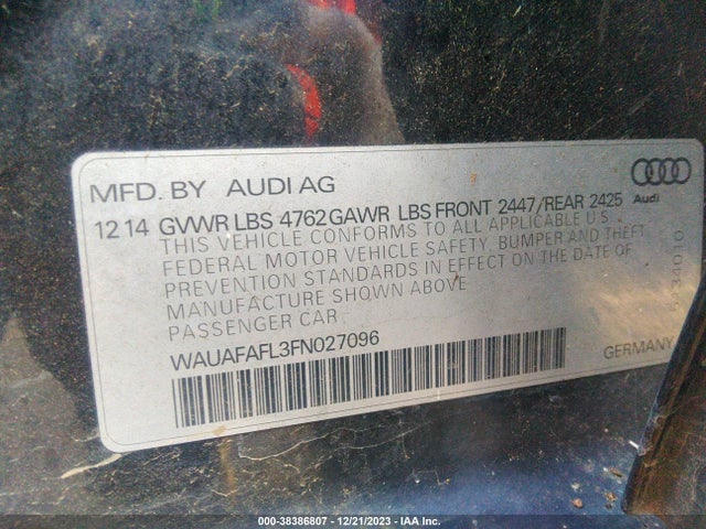 WAUAFAFL3FN027096 Audi A4 2.0t Premium