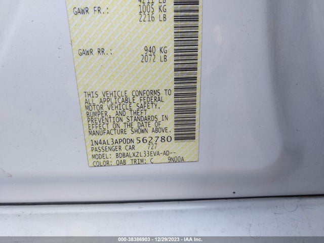 2013 NISSAN ALTIMA 2.5 SL VIN: 1N4AL3AP0DN562780