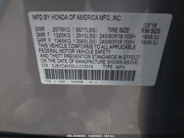 5J8YD4H30JL013314 Acura Mdx 3.5l (a9)