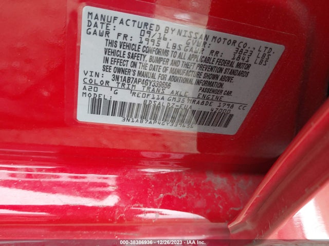 Nissan SENTRA SV 2016 3N1AB7AP4GY339656 Image 9
