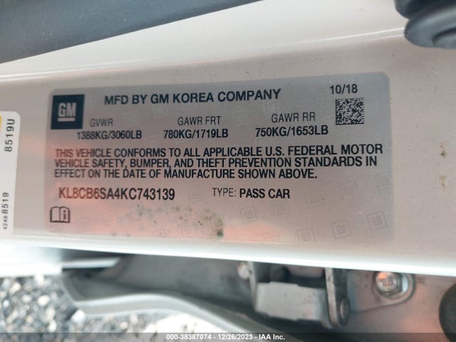 Chevrolet Spark Ls Cvt 2019 KL8CB6SA4KC743139 Image 9