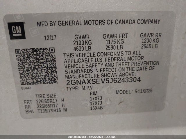 2GNAXSEV5J6243304 Chevrolet EQUINOX LT