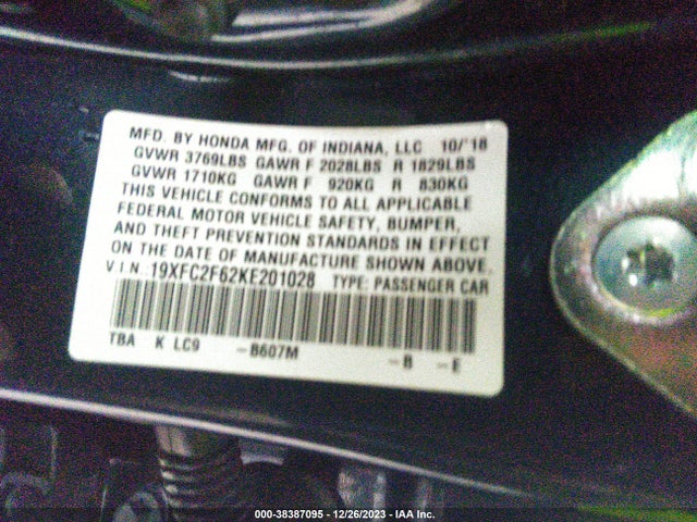 Honda Civic Lx 2019 19XFC2F62KE201028 Image 9