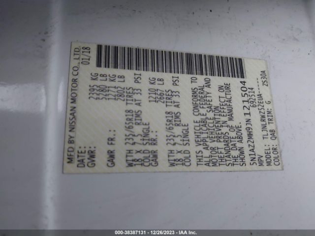 5N1AZ2MH9JN121504 Nissan MURANO SL
