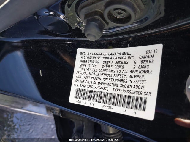 Honda Civic Lx 2019 2HGFC2F61KH547870 Image 9