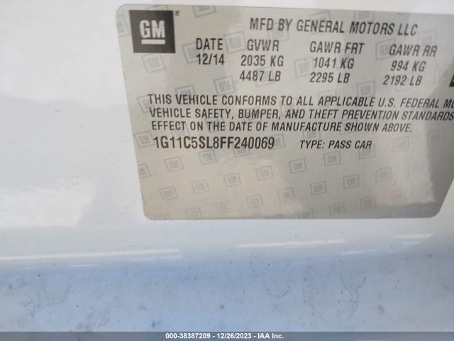 Chevrolet MALIBU 1LT 2015 1G11C5SL8FF240069 Image 9