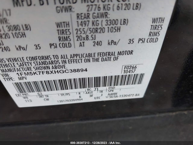 Ford Explorer Limited 2017 1FM5K7F8XHGC38894 Image 9