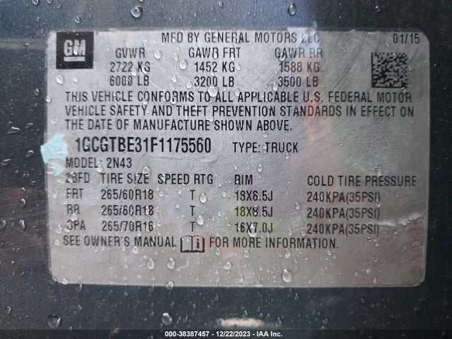 Chevrolet Colorado Lt 2015 1GCGTBE31F1175560 Image 9