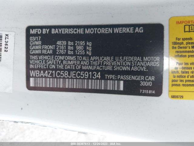 WBA4Z1C58JEC59134 BMW 430I