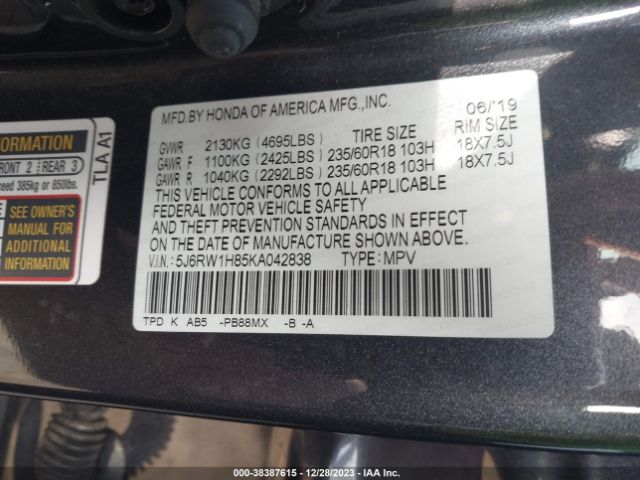 5J6RW1H85KA042838 Honda Cr-v Ex-l