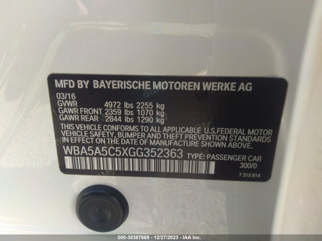 BMW 528I 2016 WBA5A5C5XGG352363 Image 9