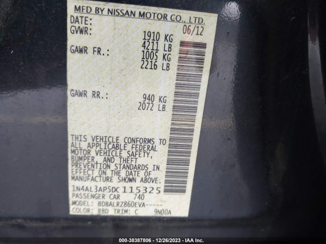 2013 NISSAN ALTIMA 2.5 S VIN: 1N4AL3AP5DC115325