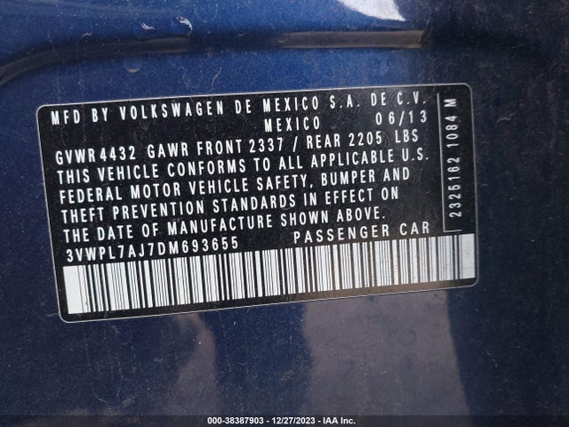 2013 VOLKSWAGEN JETTA SPORTWAGEN 2.0L TDI VIN: 3VWPL7AJ7DM693655