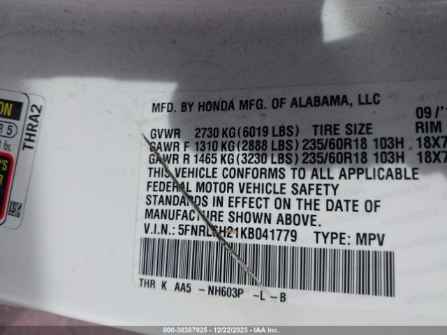 5FNRL6H21KB041779 Honda ODYSSEY LX