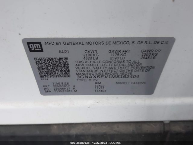2021 CHEVROLET EQUINOX 3GNAXSEV1MS162404 Photo 8