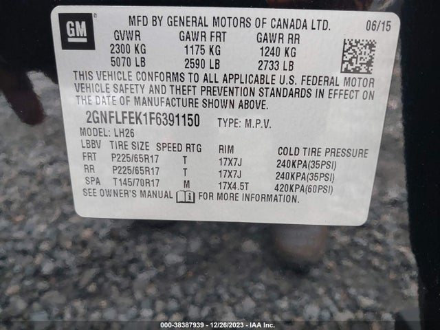 Chevrolet EQUINOX 1LT 2015 2GNFLFEK1F6391150 Image 9