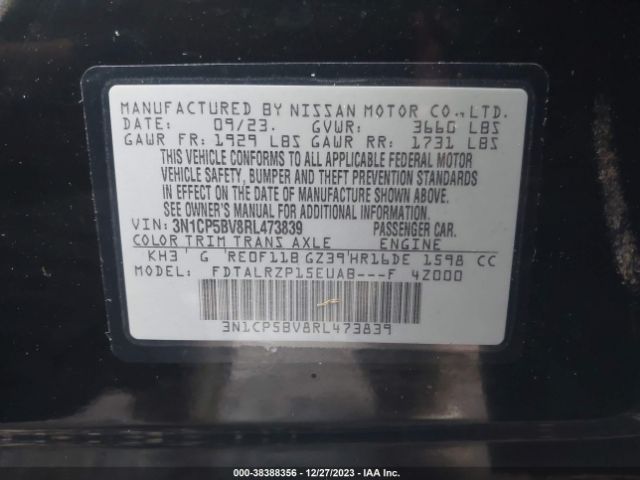 3N1CP5BV8RL473839 Nissan Kicks S Xtronic Cvt