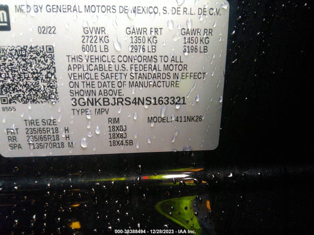 3GNKBJRS4NS163321 Chevrolet Blazer Awd 3lt
