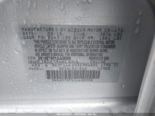Nissan SENTRA SV 2018 3N1AB7AP1JL638008 Image 9
