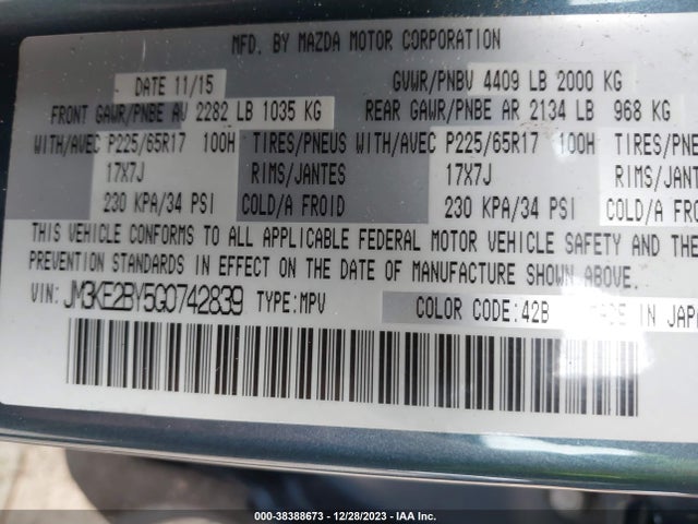 Mazda CX-5 SPORT 2016 JM3KE2BY5G0742839 Image 9