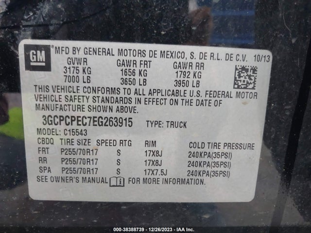 2014 CHEVROLET SILVERADO 1500 WORK TRUCK VIN: 3GCPCPEC7EG263915