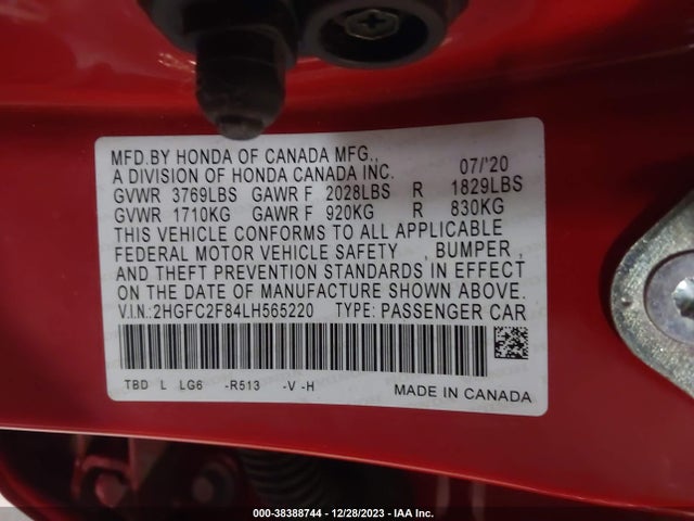 Honda Civic Sport 2020 2HGFC2F84LH565220 Image 9
