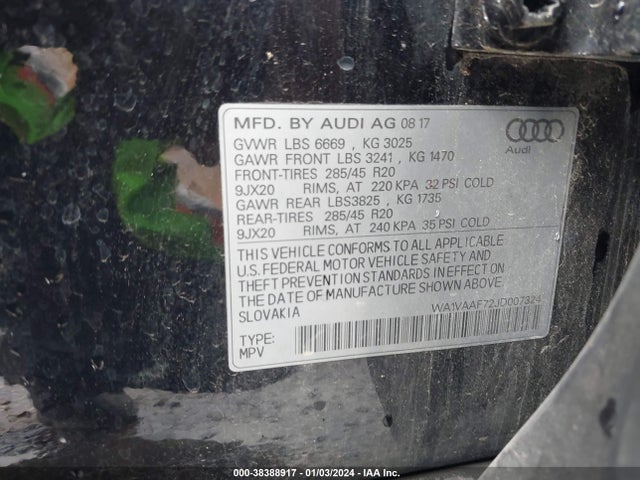 WA1VAAF72JD007324 Audi Q7 3.0t Premium