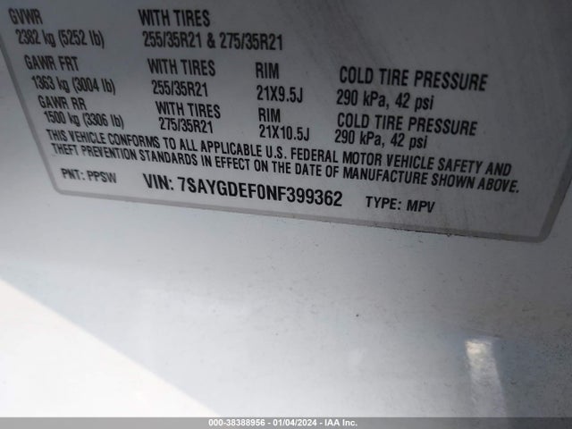 2022 TESLA MODEL Y PERFORMANCE DUAL MOTOR ALL-WHEEL DRIVE VIN: 7SAYGDEF0NF399362