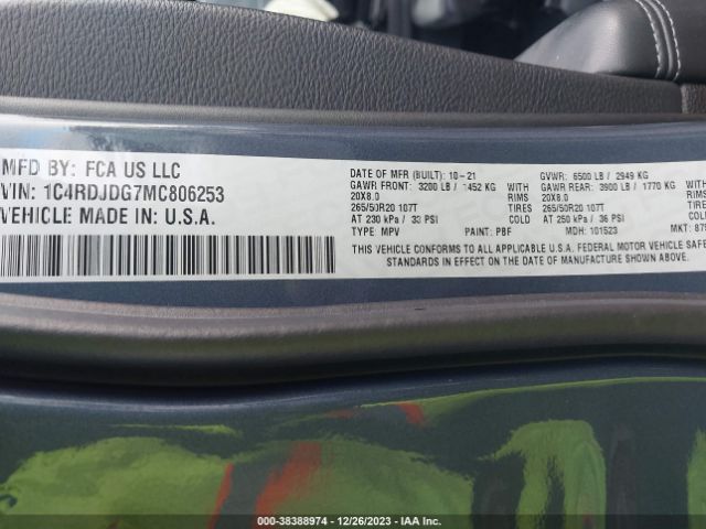 2021 DODGE DURANGO 1C4RDJDG7MC806253 Photo 8