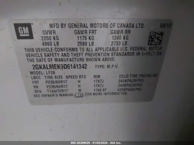 2013 GMC TERRAIN SLE-1 VIN: 2GKALMEK9D6141342
