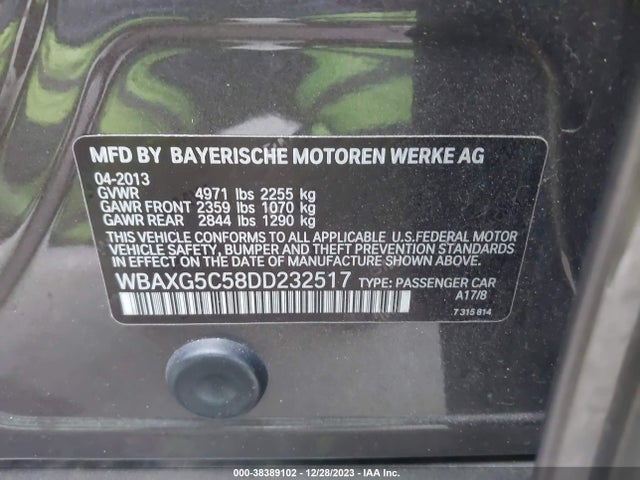 2013 BMW 528I VIN: WBAXG5C58DD232517