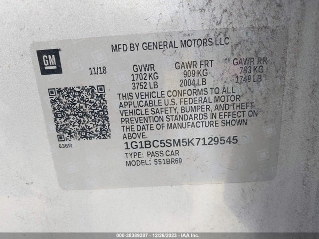 Chevrolet CRUZE LS 2019 1G1BC5SM5K7129545 Image 9