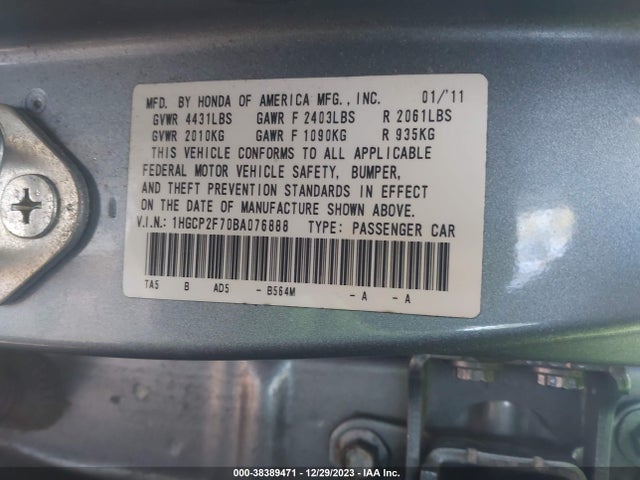 2011 HONDA ACCORD 2.4 EX VIN: 1HGCP2F70BA076888
