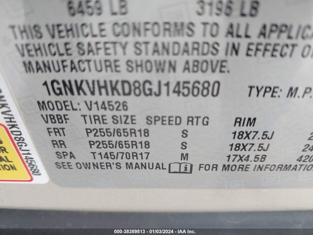 Chevrolet Traverse 2lt 2016 1GNKVHKD8GJ145680 Image 9