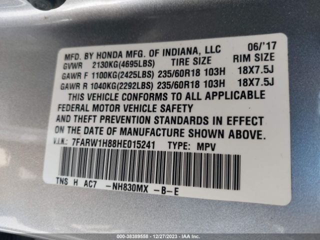 7FARW1H88HE015241 Honda Cr-v Ex-l/ex-l Navi