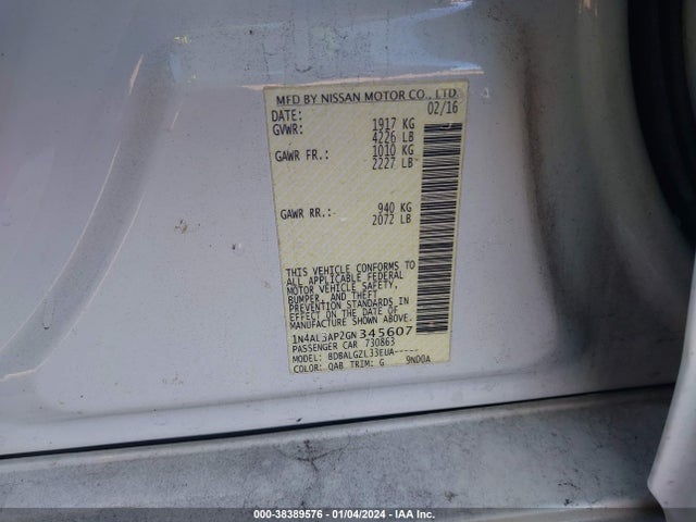 2016 NISSAN ALTIMA 2.5/2.5 S/2.5 SL/2.5 SR/2.5 SV VIN: 1N4AL3AP2GN345607