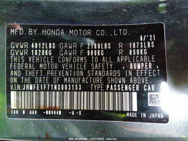 JHMFE1F71NX003153 Honda CIVIC EX