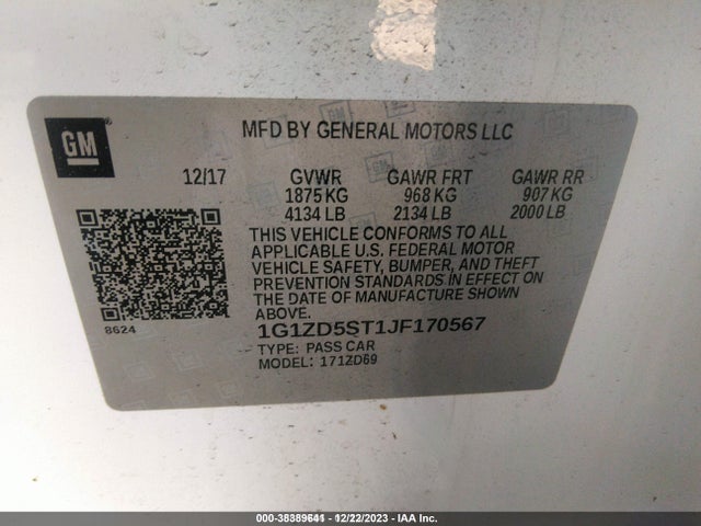 Chevrolet MALIBU LT 2018 1G1ZD5ST1JF170567 Image 9