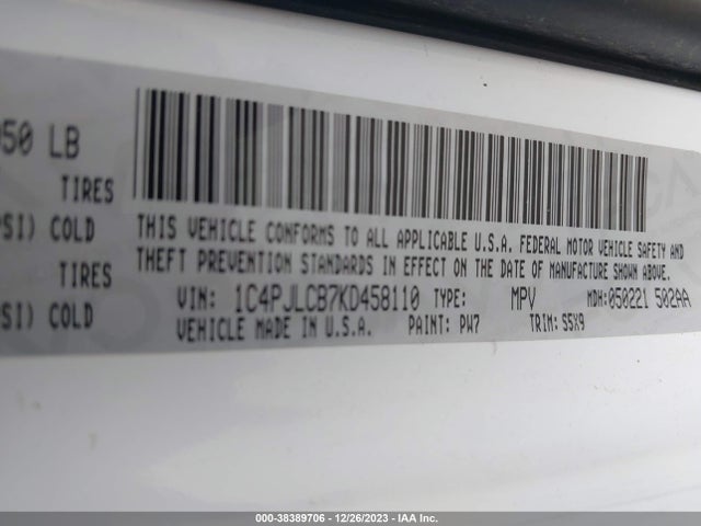 1C4PJLCB7KD458110 Jeep Cherokee Latitude Fwd