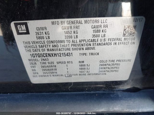 1GTG5CENXH1215431 GMC CANYON SLE