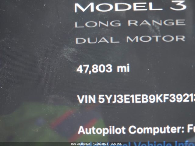 5YJ3E1EB9KF392138 Tesla Model 3 Long Range/performance