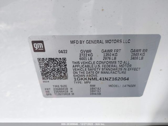 1GKKNML41NZ162064 GMC Acadia Fwd Slt