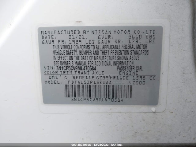 2021 NISSAN KICKS SV XTRONIC CVT VIN: 3N1CP5CV9ML470584