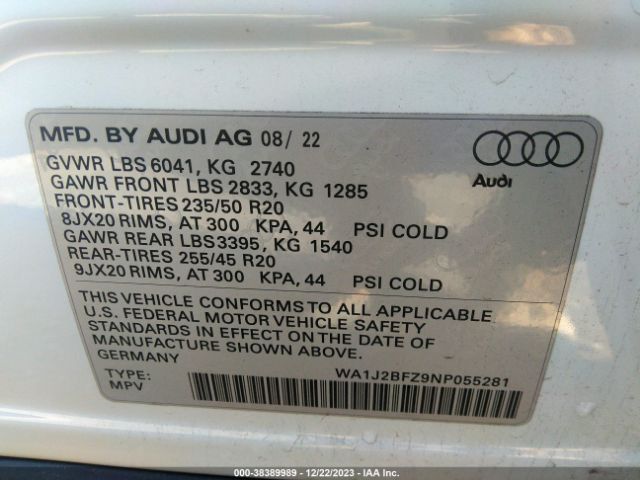 2022 AUDI Q4 E-TRON WA1J2BFZ9NP055281 Photo 8