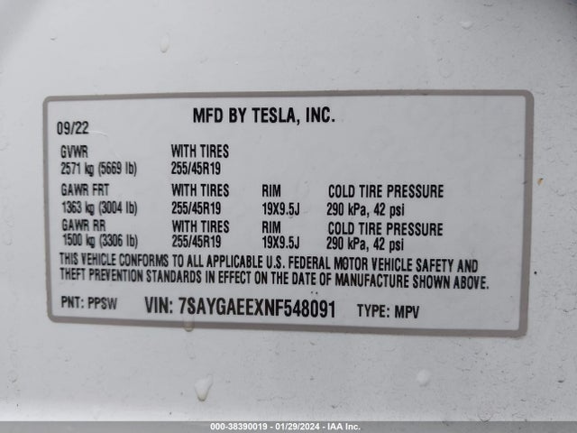 2022 TESLA MODEL Y 7SAYGAEEXNF548091 Photo 8