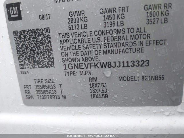 Chevrolet Traverse Ls 2018 1GNEVFKW8JJ113323 Image 9