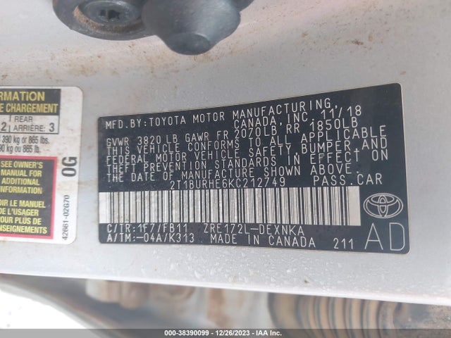 Toyota COROLLA LE 2019 2T1BURHE6KC212749 Image 9