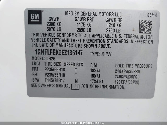 Chevrolet EQUINOX 1LT 2014 1GNFLFEK5EZ136147 Image 9